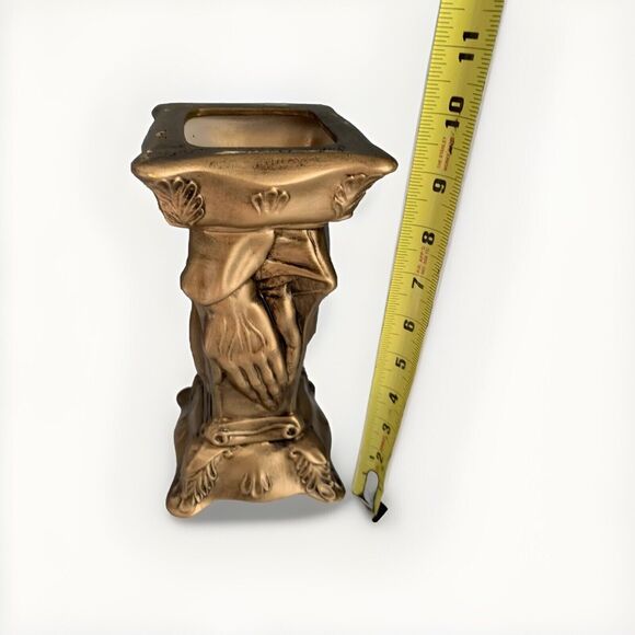 Vintage Ceramic Praying Hands Vase or Candle Stand Gold Hand Painted 1974 Signed - Picture 6 of 11